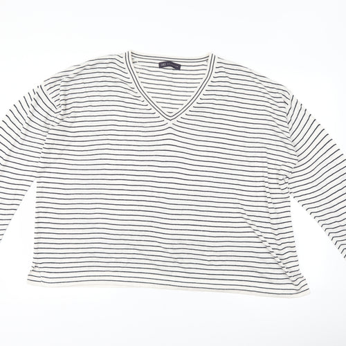 Marks and Spencer Womens White Striped Knit Pullover Jumper Size XL