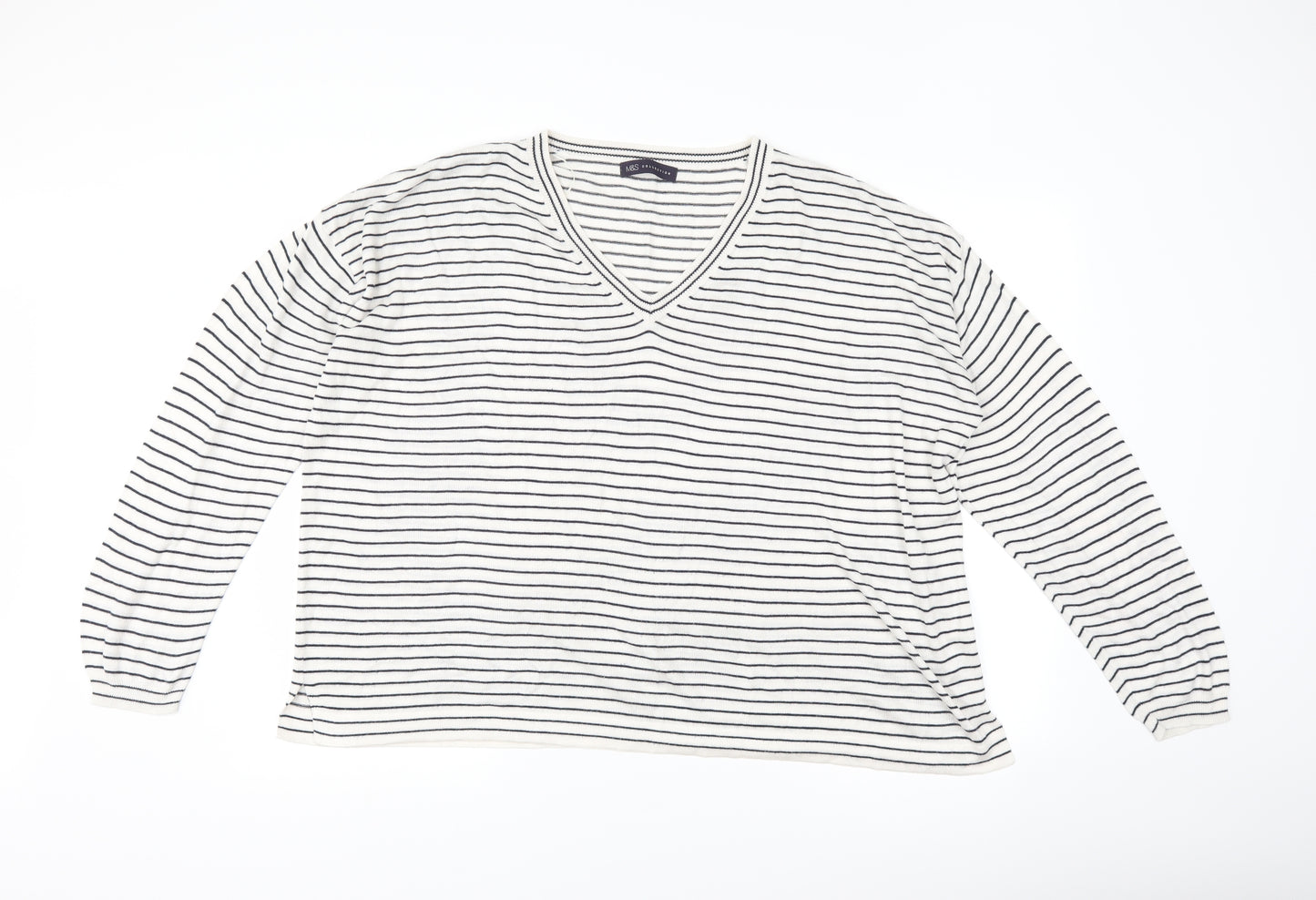 Marks and Spencer Womens White Striped Knit Pullover Jumper Size XL