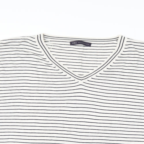 Marks and Spencer Womens White Striped Knit Pullover Jumper Size XL