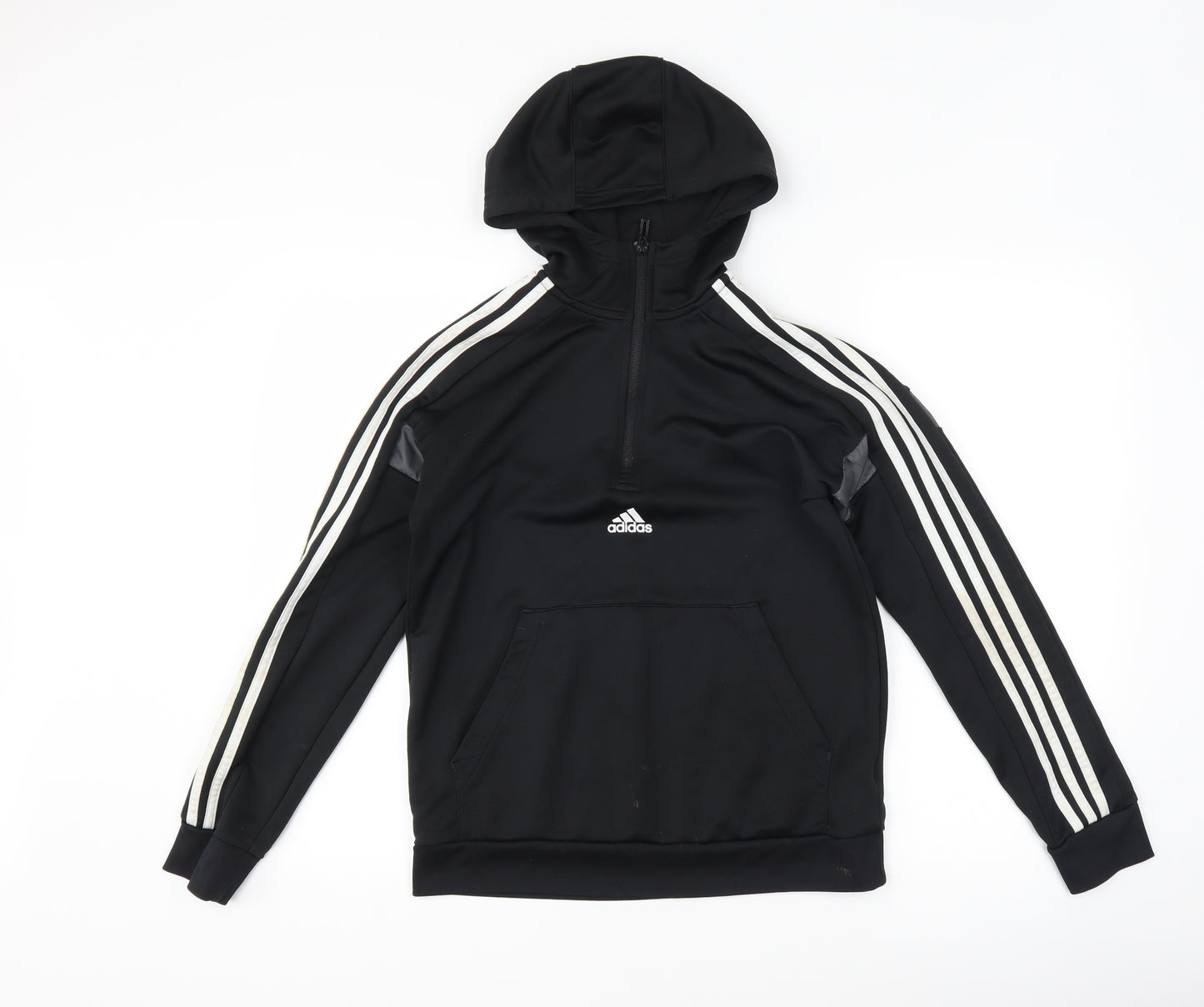 adidas Boys Black Striped  Pullover Hoodie Size 13-14 Years
