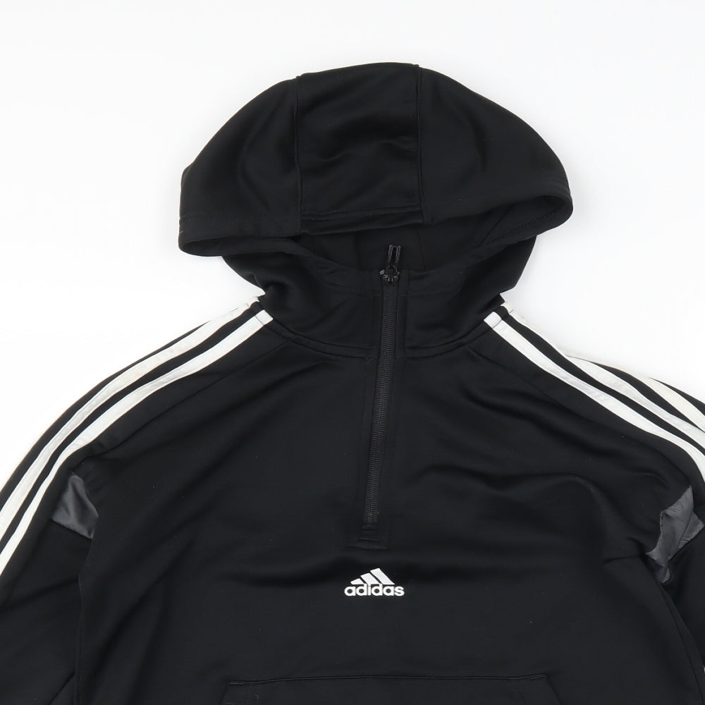 adidas Boys Black Striped  Pullover Hoodie Size 13-14 Years