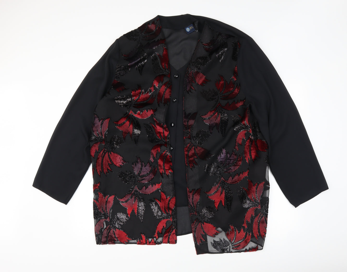 Canada Womens Black Floral  Basic Button-Up Size 22  - top and cardigan in one
