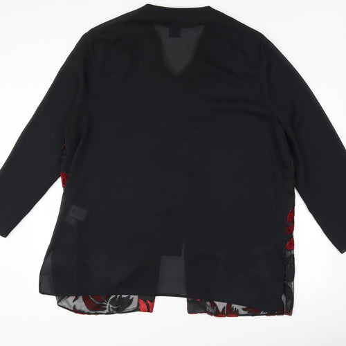 Canada Womens Black Floral  Basic Button-Up Size 22  - top and cardigan in one
