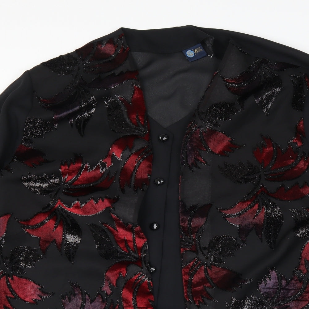 Canada Womens Black Floral  Basic Button-Up Size 22  - top and cardigan in one