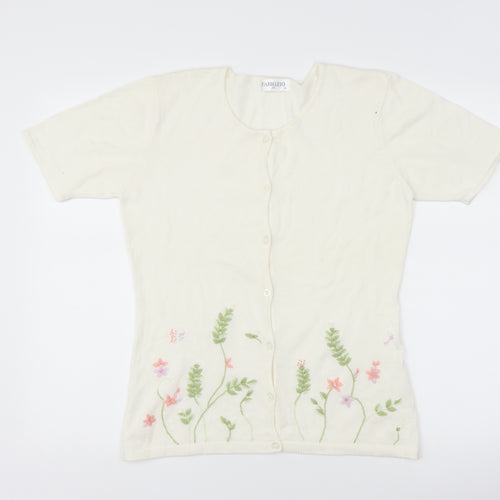 Fabrizio Womens White Floral  Cardigan Jumper Size M