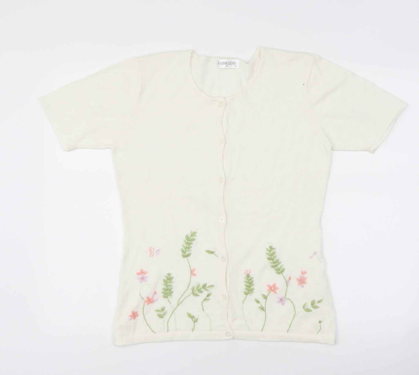 Fabrizio Womens White Floral  Cardigan Jumper Size M