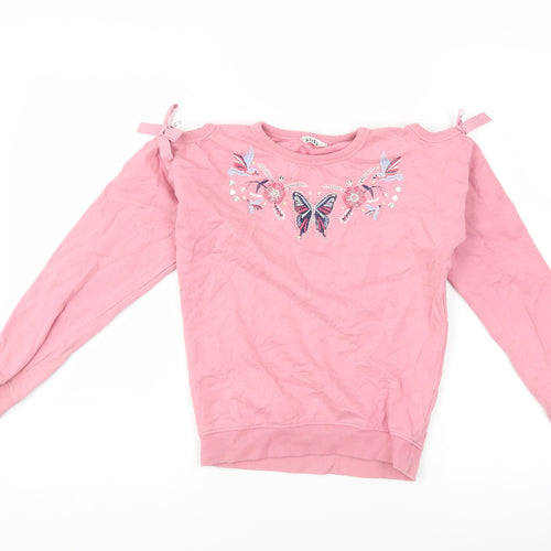 M&Co Girls Pink   Pullover Sweatshirt Size 9-10 Years  - butterflies cut out shoulder