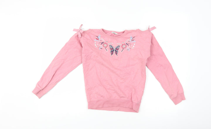 M&Co Girls Pink   Pullover Sweatshirt Size 9-10 Years  - butterflies cut out shoulder
