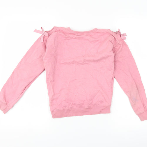 M&Co Girls Pink   Pullover Sweatshirt Size 9-10 Years  - butterflies cut out shoulder
