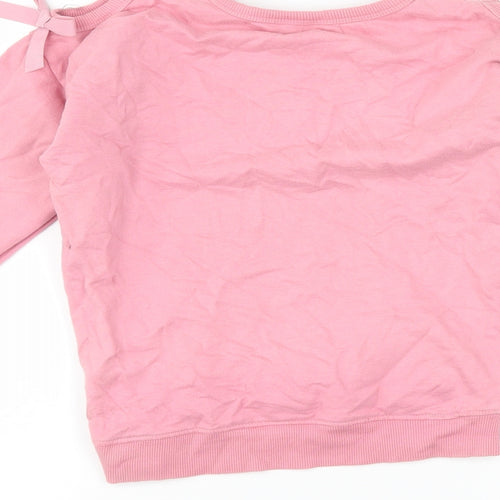 M&Co Girls Pink   Pullover Sweatshirt Size 9-10 Years  - butterflies cut out shoulder