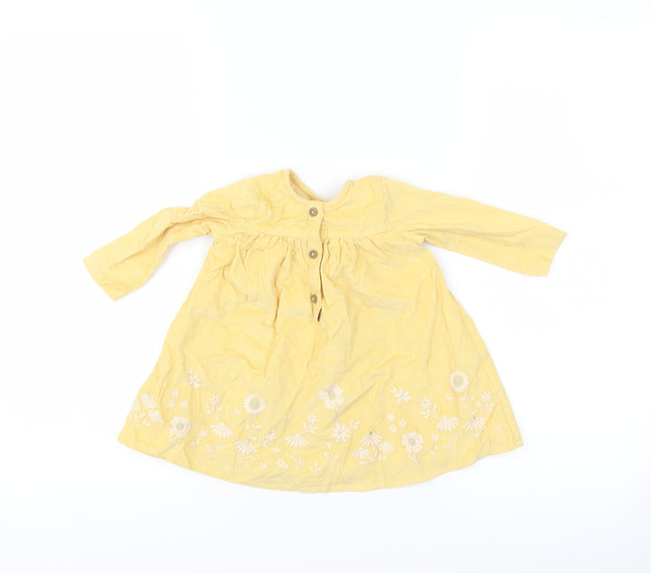 George Girls Yellow Floral Corduroy A-Line Size 3-6 Months