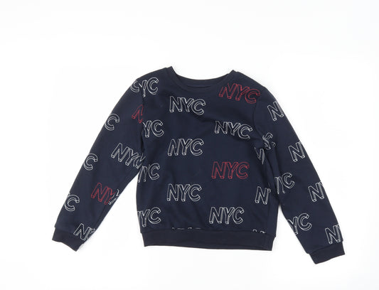 Front view of Primark boys’ blue pullover sweatshirt, size 8-9, years - nyc