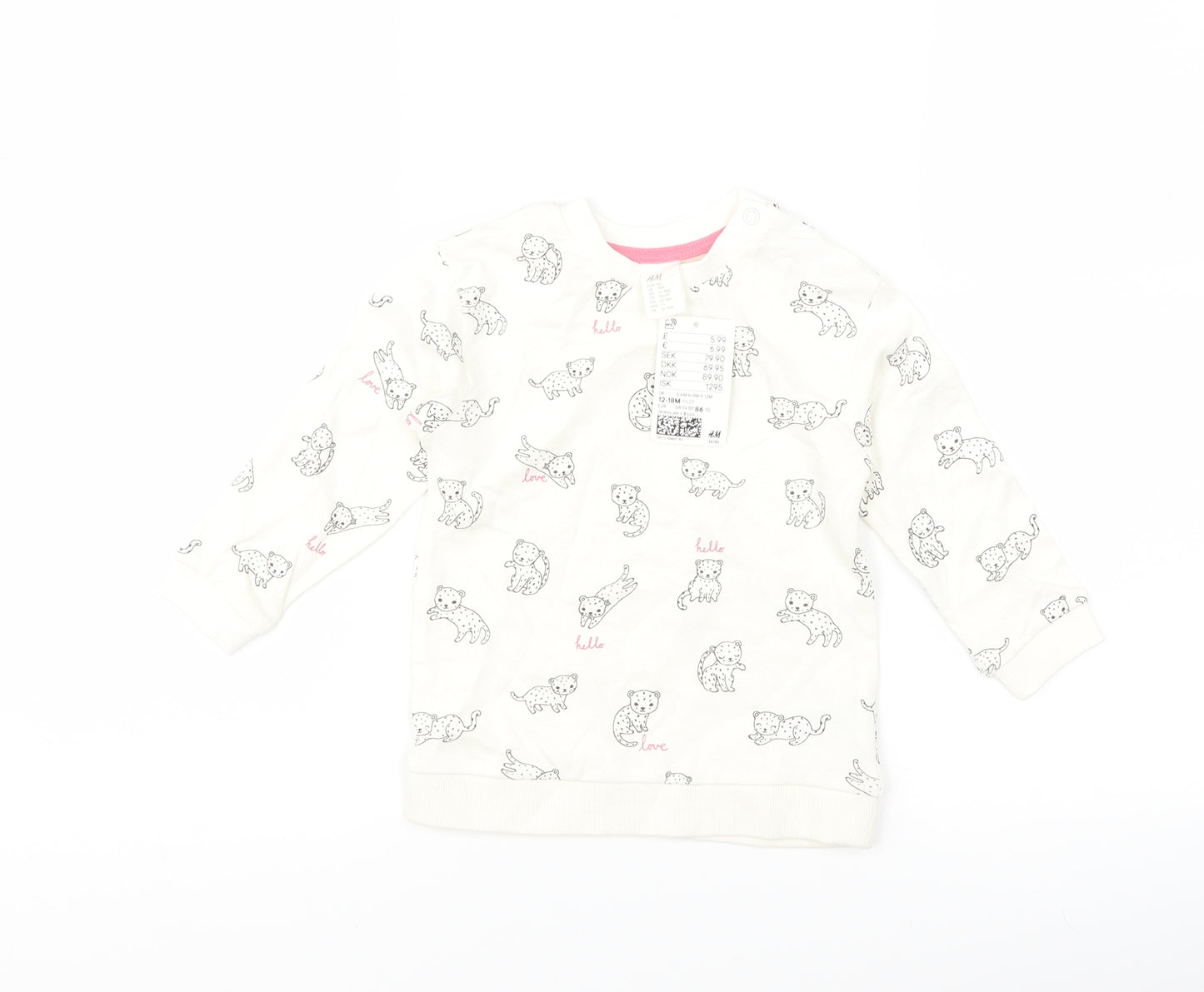 H&M Girls White   Pullover Jumper Size 12-18 Months  - cat