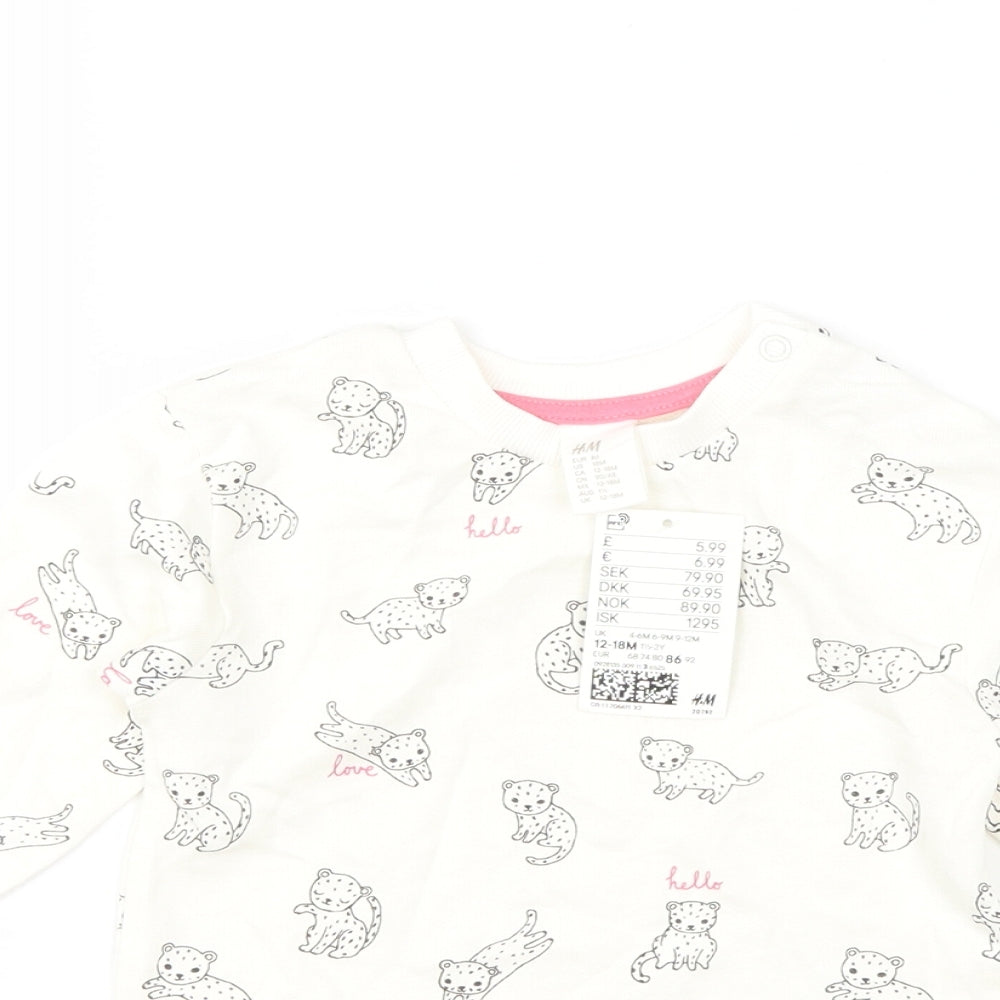 H&M Girls White   Pullover Jumper Size 12-18 Months  - cat
