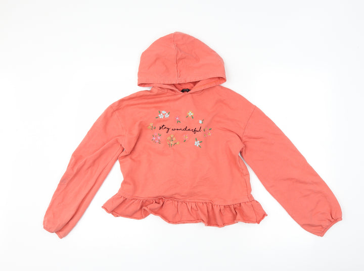 George Girls Pink Floral Pullover Hoodie Size 10-11 Years - slogan