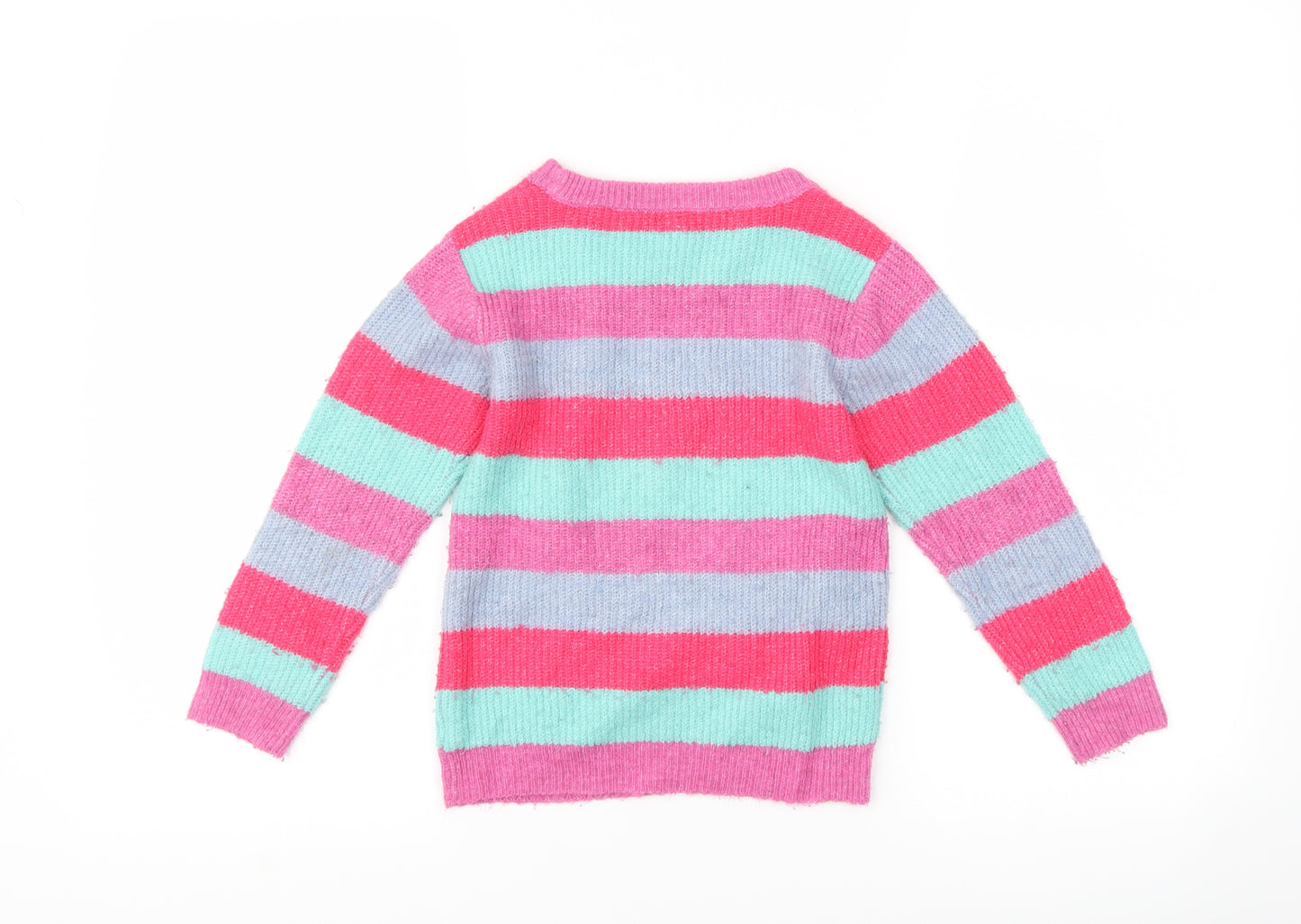 TU Girls Purple Striped  Pullover Jumper Size 4-5 Years  - Cat Unicorn