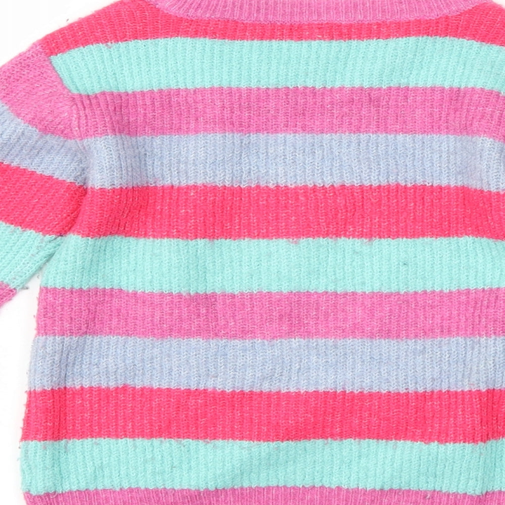 TU Girls Purple Striped  Pullover Jumper Size 4-5 Years  - Cat Unicorn