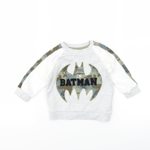 F&F Boys White Camouflage  Pullover Jumper Size 3-6 Months  - batman