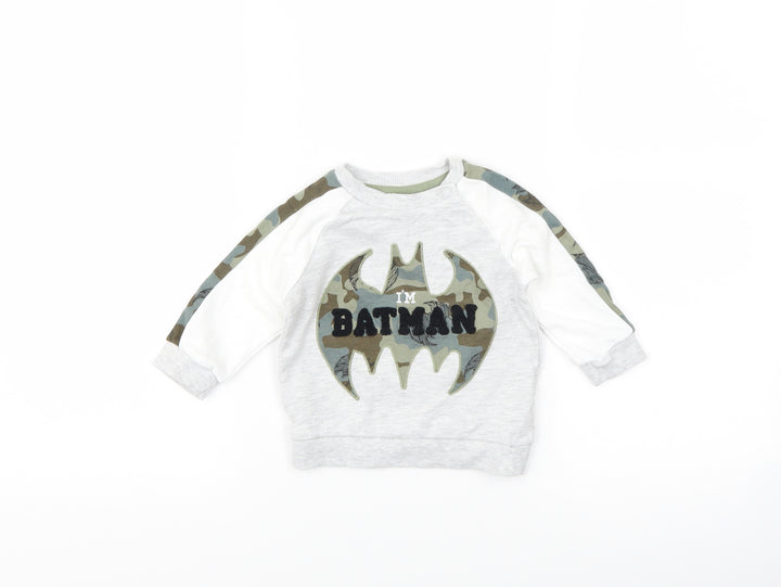 F&F Boys White Camouflage Pullover Jumper Size 3-6 Months - batman