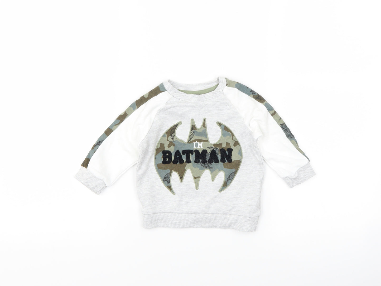 F&F Boys White Camouflage  Pullover Jumper Size 3-6 Months  - batman