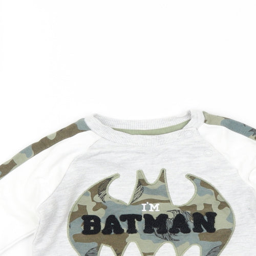 F&F Boys White Camouflage  Pullover Jumper Size 3-6 Months  - batman