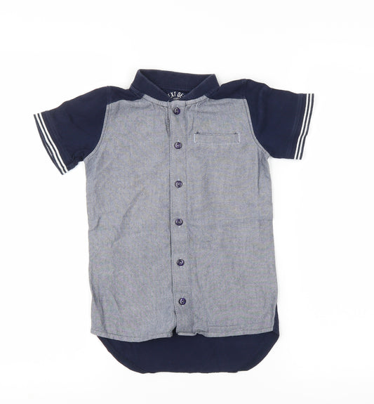 Front view of Next boys’ blue basic button-up, size 5, years