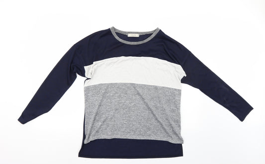 Front view of Oasis women’s multicoloured striped jumper, size M