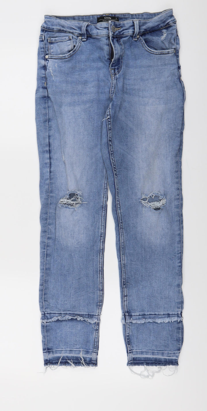 sinsay Womens Blue  Denim Straight Jeans Size 26 L26 in - ripped knees