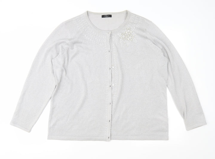 Bonmarché Womens Silver Geometric Knit Cardigan Jumper Size L