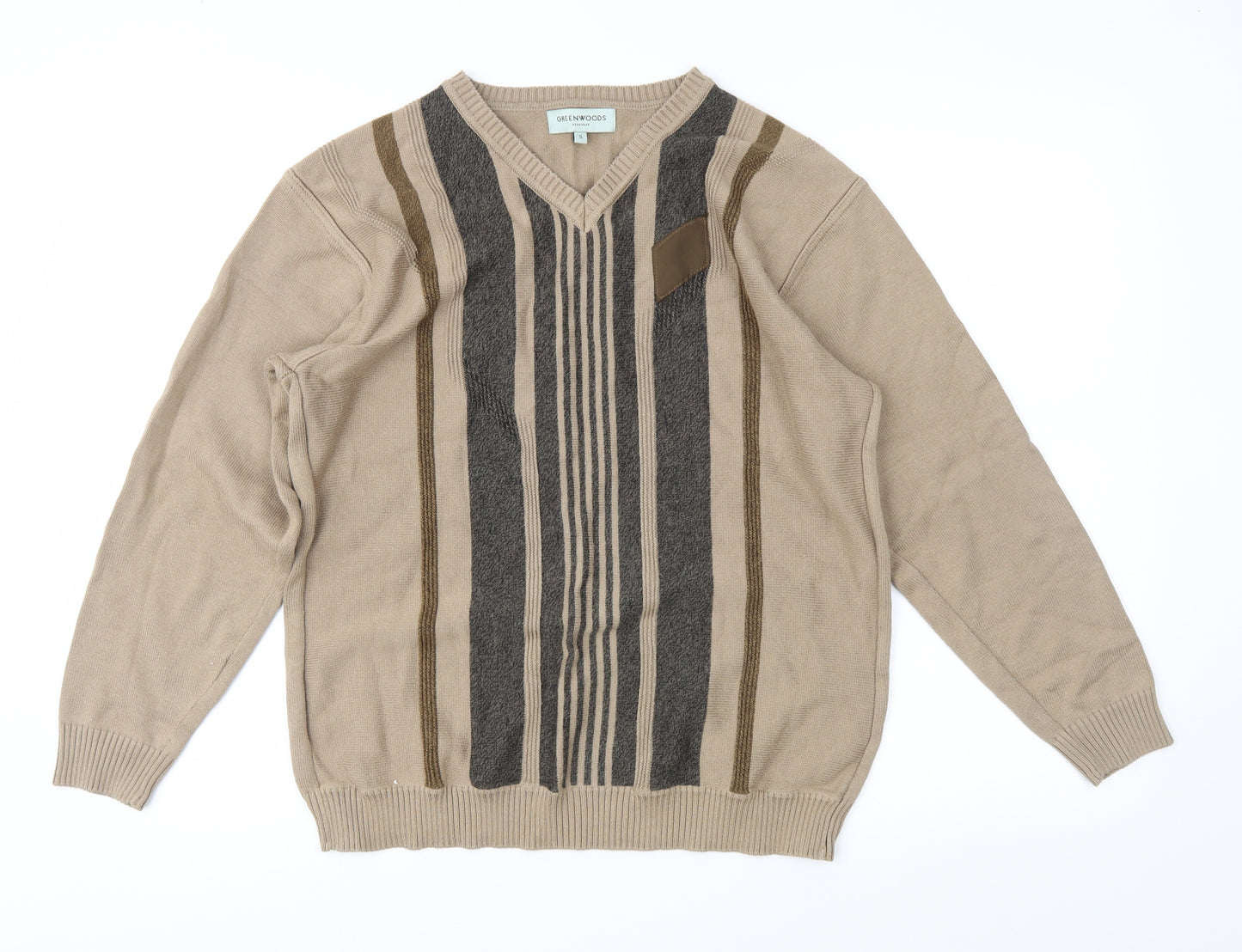 Greenwoods Mens Brown Geometric Knit Pullover Jumper Size S