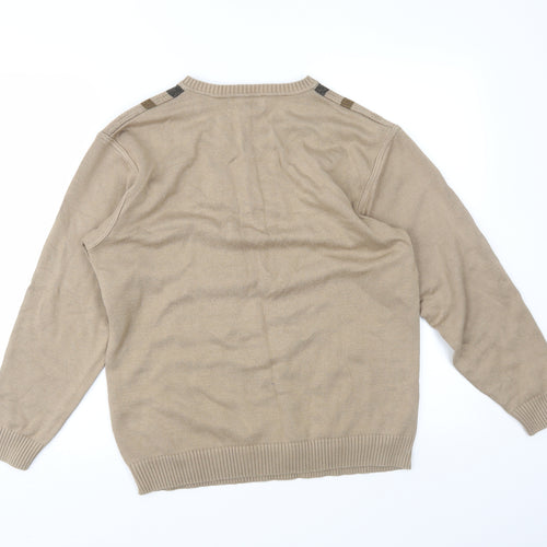 Greenwoods Mens Brown Geometric Knit Pullover Jumper Size S