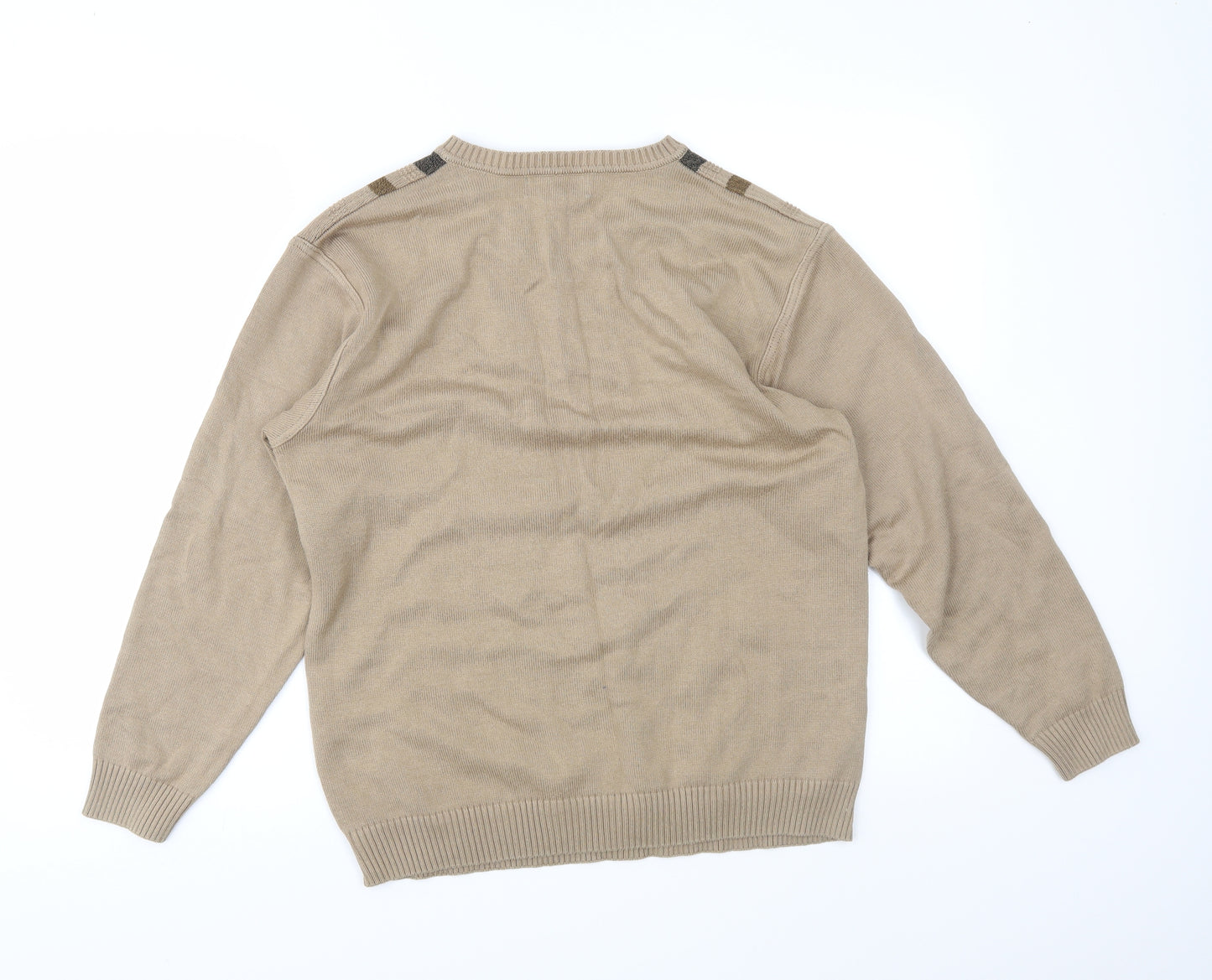 Greenwoods Mens Brown Geometric Knit Pullover Jumper Size S