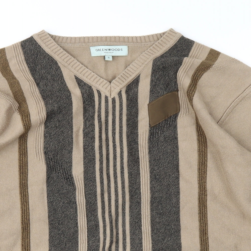 Greenwoods Mens Brown Geometric Knit Pullover Jumper Size S
