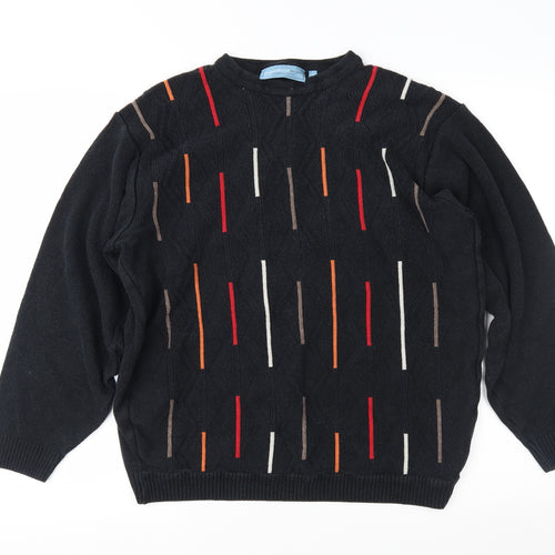 Greenwoods Mens Black Geometric Knit Pullover Jumper Size M