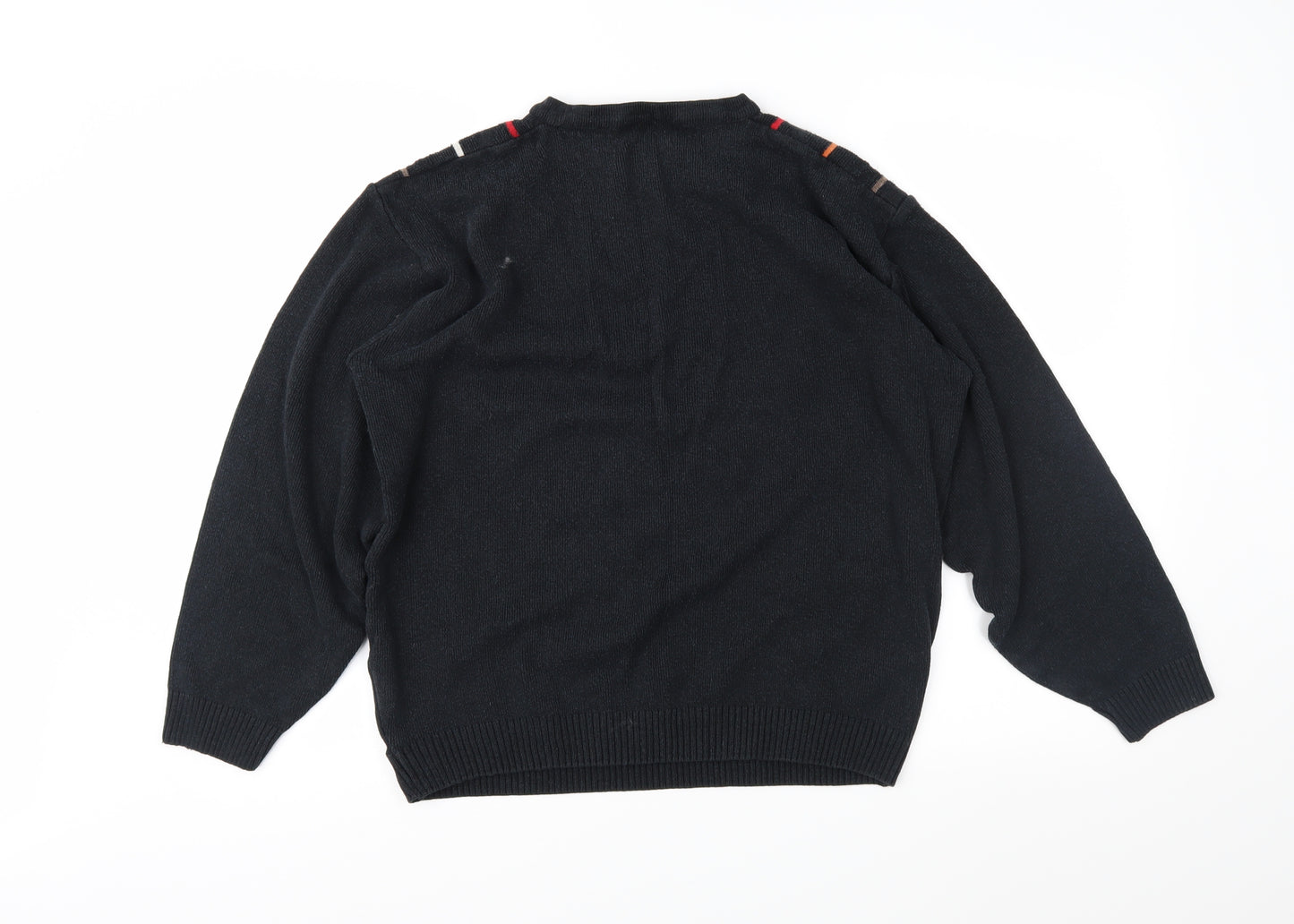 Greenwoods Mens Black Geometric Knit Pullover Jumper Size M