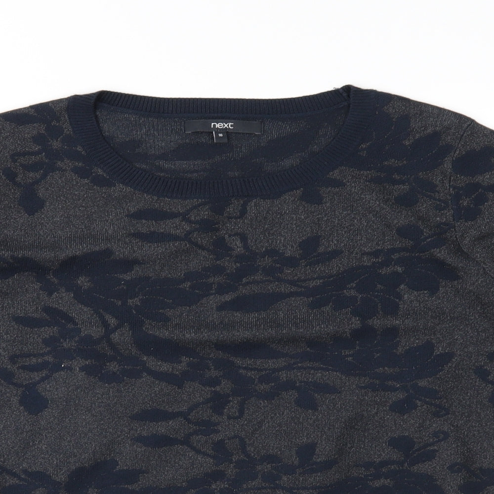 NEXT Womens Blue Floral Knit Pullover Jumper Size 16