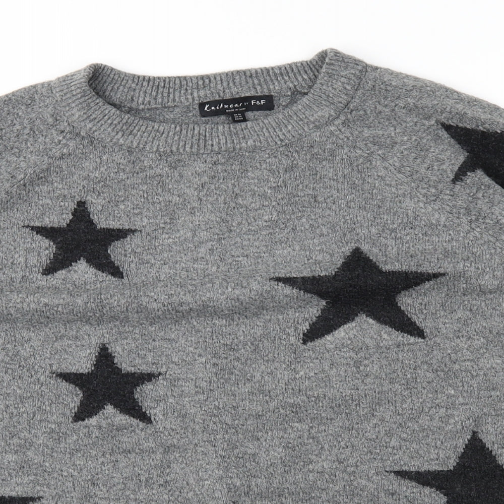 F&F Womens Grey Geometric Knit Pullover Jumper Size 16