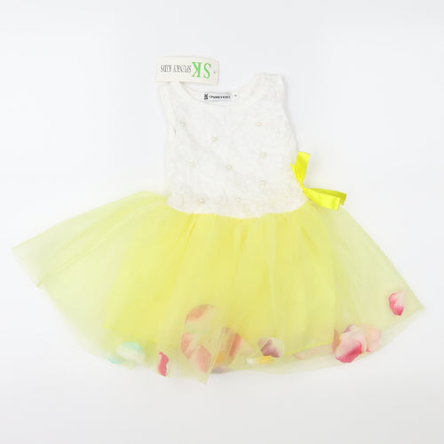 Spunky Kids Girls Yellow  Mesh Tutu Dress  Size 8 Years
