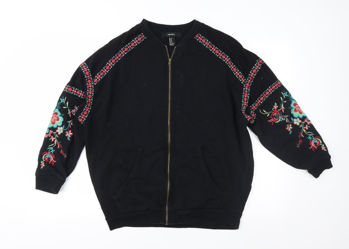 FOREVER 21 Womens Black Floral  Full Zip Sweatshirt Size M