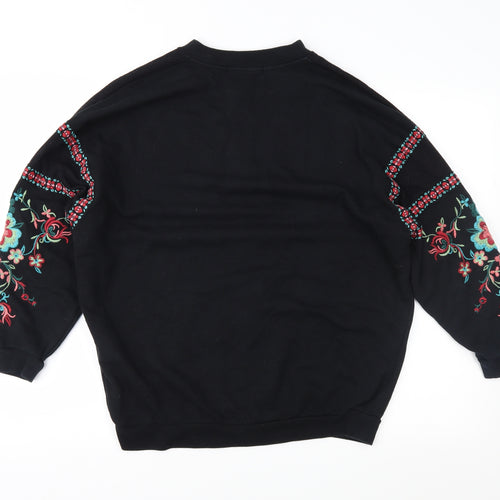 FOREVER 21 Womens Black Floral  Full Zip Sweatshirt Size M