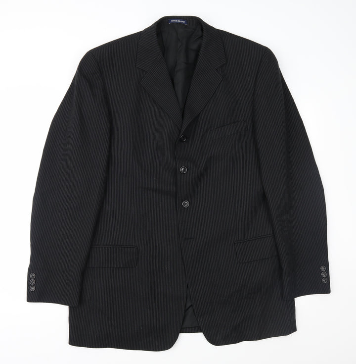 River Island Mens Black Striped  Jacket Suit Jacket Size 42