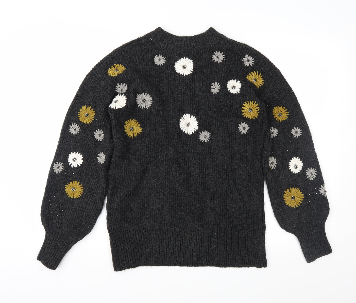 TU Womens Grey Floral Knit Pullover Jumper Size 12