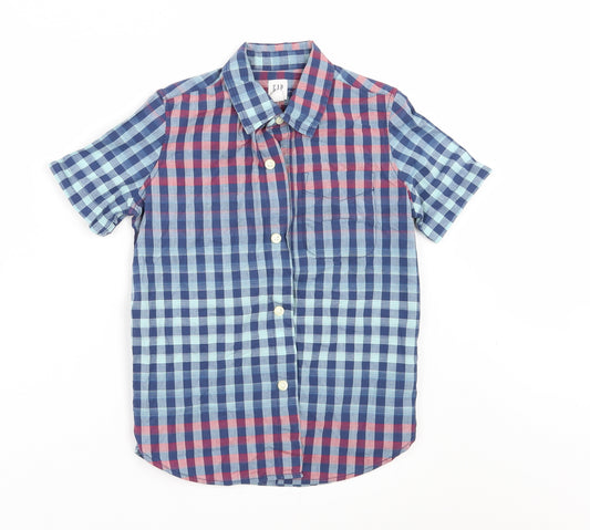 Front view of Gap boys’ black check basic button-up, size 4-5, years