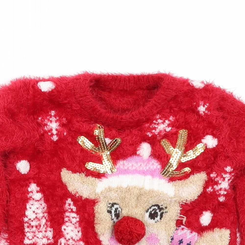 Nutmeg Girls Red   Pullover Jumper Size 4-5 Years  - christmas