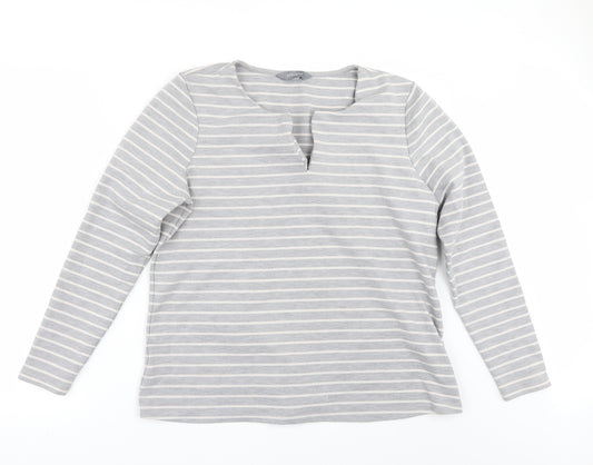 Front view of Principles women’s grey striped jumper, size UK 16