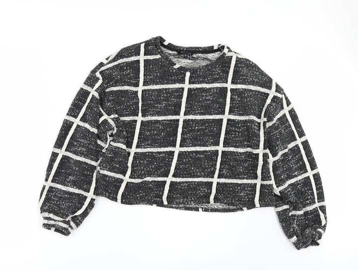 New Look Womens Black Check  Pullover Sweatshirt Size M  - CROPPED