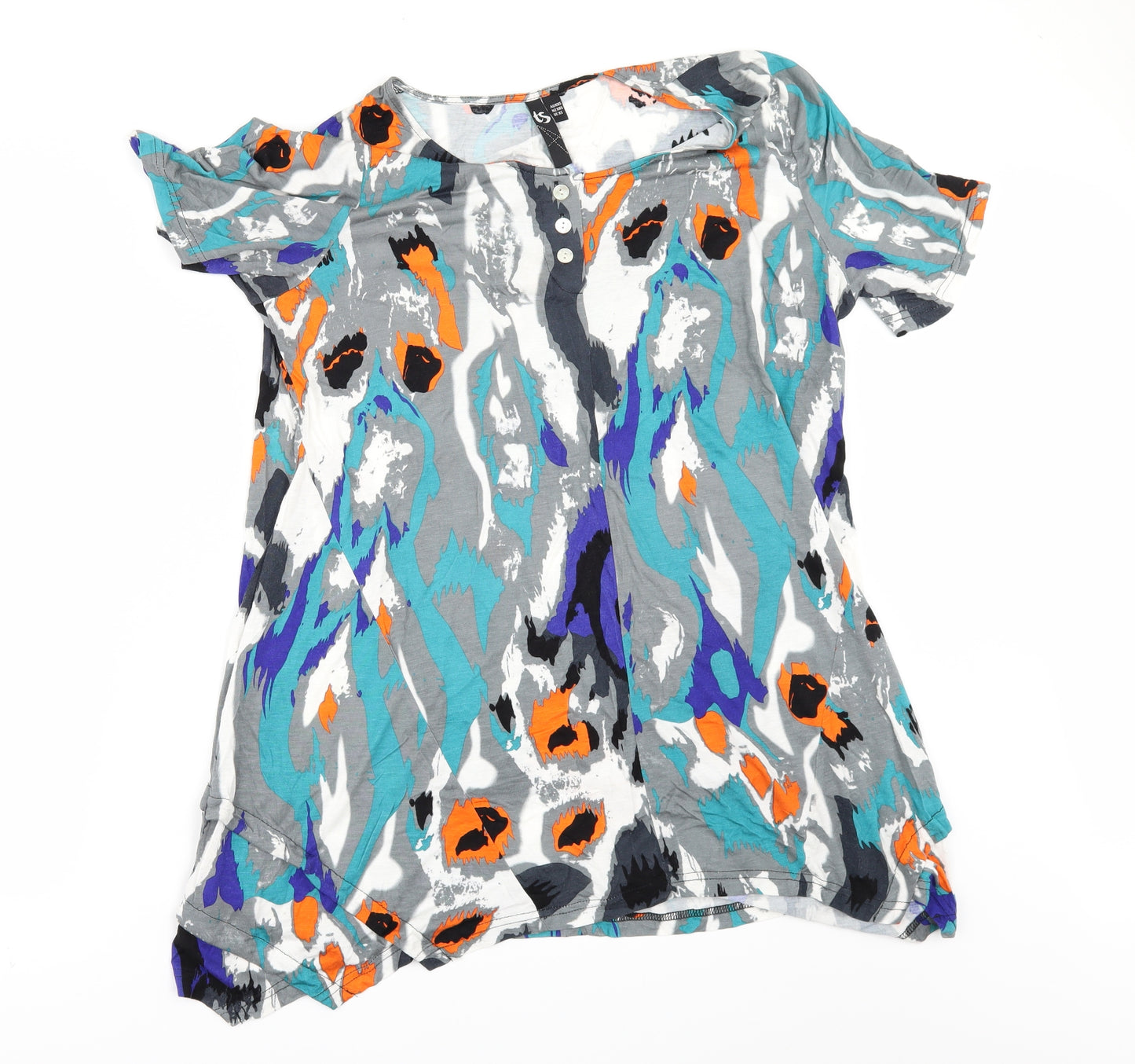 TS Womens Multicoloured Geometric  Basic T-Shirt Size XS  - Shaped hem