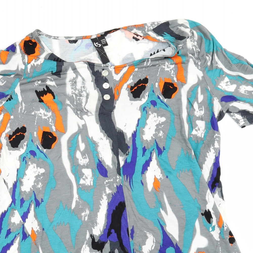TS Womens Multicoloured Geometric  Basic T-Shirt Size XS  - Shaped hem