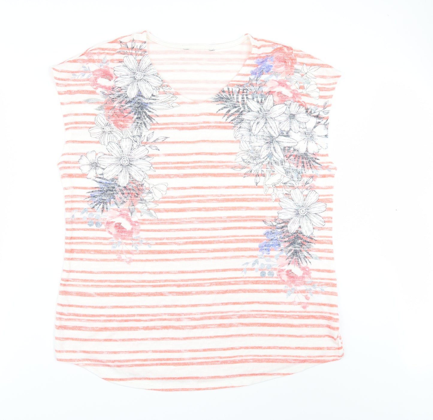 Preworn Womens Orange Striped  Basic T-Shirt Size 14