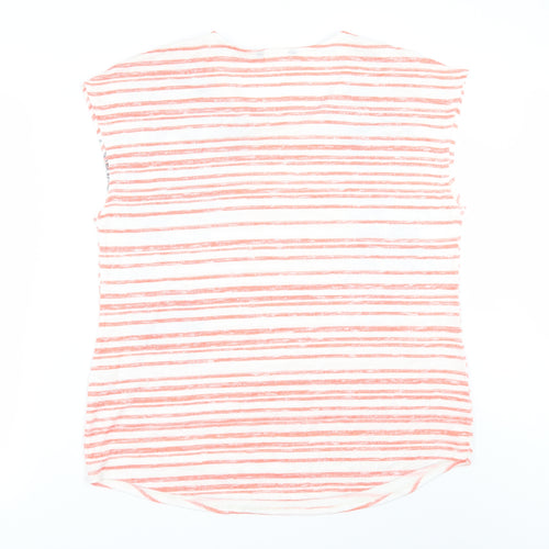 Preworn Womens Orange Striped  Basic T-Shirt Size 14